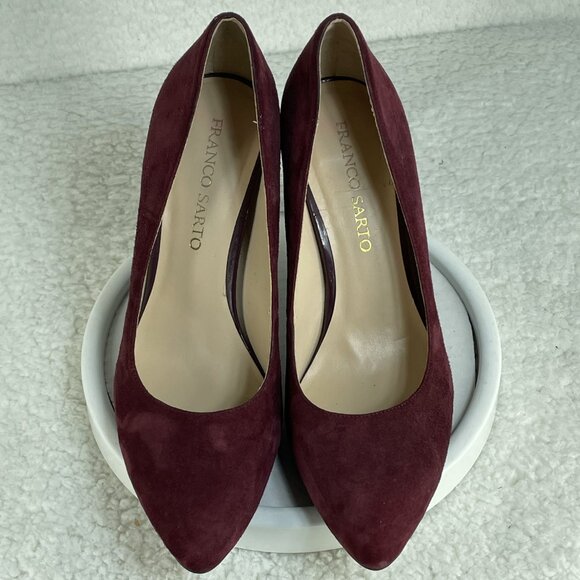 Franco Sarto Heels Womens Sz 8.5M Red Wine Suede Pumps 4 Inch Heels Leather - Picture 3 of 8